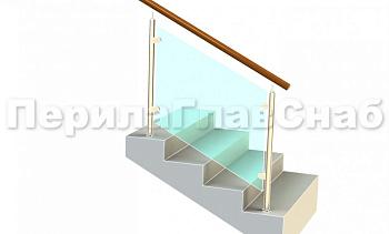 Ограждение с деревянным поручнем с зажимными стеклодержателями и стойками в Красноярске. Готовые проекты ПерилаГлавСнаб