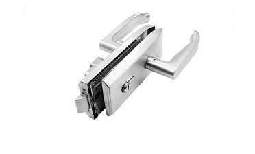 Замок для стеклянной двери с нажимной ручкой и притвором, евроцилиндр односторонний ключ/защелка, с ответной частью на стену, шлифованный t155-2 SSS  купить в Красноярске