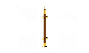 Готовая стойка 40х40х950 мм, деревянная, со вставками из нержавеющей стали 2х100 мм с 4 зажимными стеклодержателями, под золото k740-3-G купить в Красноярске