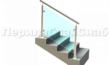 Ограждение лестницы с квадратным поручнем с зажимными стеклодержателями и квадратными стойками в Красноярске. Готовые проекты ПерилаГлавСнаб