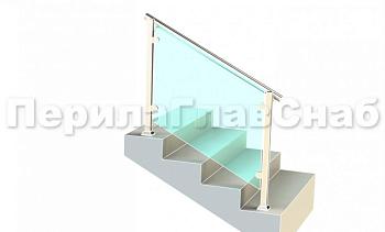 Ограждения для лестницы с поручнем на выносе с зажимными стеклодержателями и квадратными стойками в Красноярске. Готовые проекты ПерилаГлавСнаб