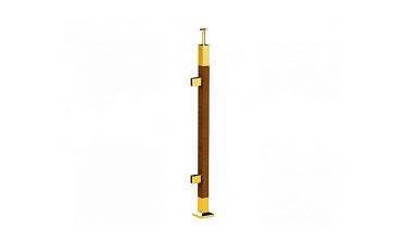Готовая стойка 40х40х950 мм, деревянная, со вставками из нержавеющей стали 2х100 мм с 2 зажимными стеклодержателями, под золото k740-4-L-G купить в Красноярске