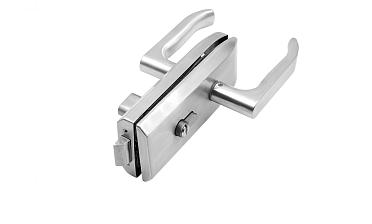 Замок для стеклянной двери с нажимной ручкой без притвора, евроцилиндр односторонний ключ/защелка, в комплекте ответная часть на стекло t155 SSS  купить в Красноярске