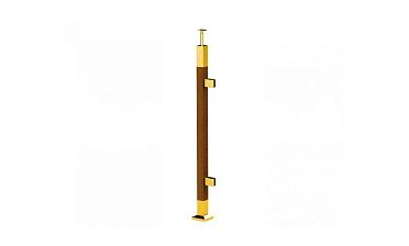 Готовая стойка 40х40х950 мм, деревянная, со вставками из нержавеющей стали 2х100 мм с 2 зажимными стеклодержателями, под золото k740-4-R-G купить в Красноярске