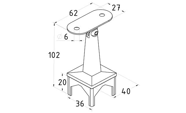 Готовая стойка 40х40х950 мм, деревянная нелакированная, дуб, с лежементом под плоскость, со вставками из нержавеющей стали 2х100 мм k740-12 2