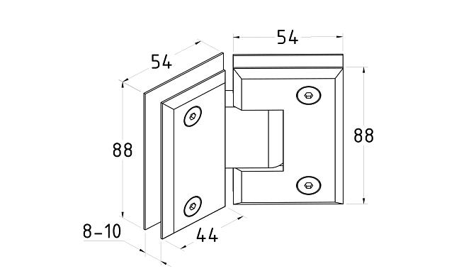 Петля для душевой стекло-стекло 90х55 мм, 135°, нержавеющая сталь AISI 304, шлифованная t302 SSS 3