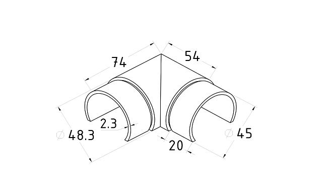 Отвод поручня с пазом Ø48.3мм, 90°, с двумя установочными кольцами, шлифованный 320Grit, (aisi 304) Фk237-2 2