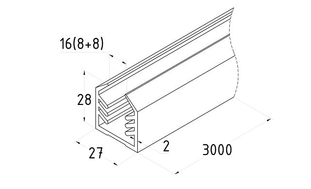 Уплотнитель в поручень с пазом 27х30 для стекла 8+8мм, EPDM (палки по 3м) СЕРЫЙ Фk307-G 3