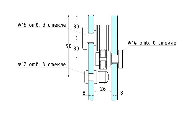 Комплект раздвижной системы для стеклянной душевой, нержавеющая сталь AISI 304, черная t401 BL 2