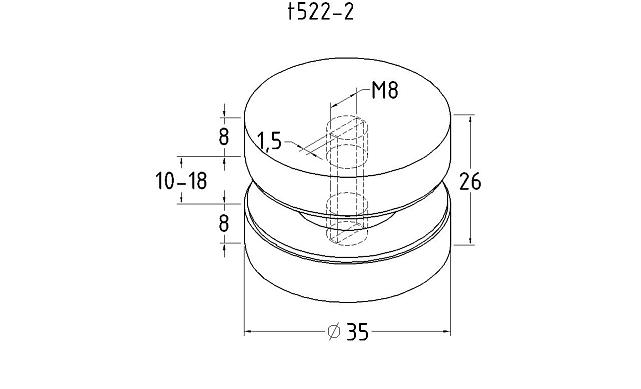 Коннектор для соединения стекол без вырезов (комплект 2 шпильки: 22мм и 28мм), под стекло 10-18 мм, полир. t522-2 PSS 2