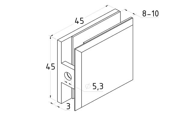 Коннектор для душевой стена-стекло 45х45, латунь-хром t730-2 PC 3