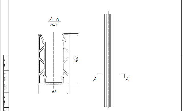 Комплект профиля зажимного для стекла 16мм и 8+8 , без отверстий, НЕАНОД. алюминий 100х60мм, т100-4-16  2