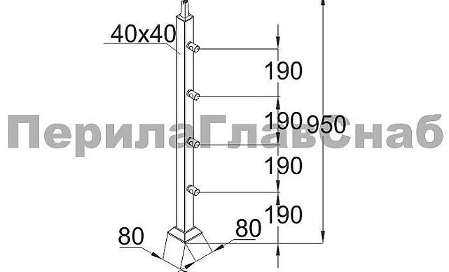 Стойка квадратная 40х40: 4 ригеледержателя, полированная, высота 950 мм (AISI 304) k744 2