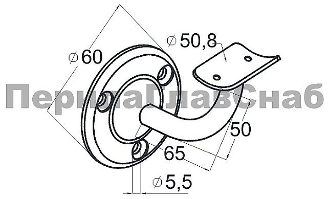 Пристенок с ложементом под Ø50.8 мм, вынос 70х45, Ø60х3 мм, литой, 25х45х2 мм, полированный, (AISI 316) k234-2 2