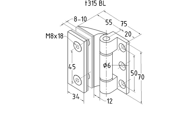 Петля для душевой стена-стекло 90°, односторонняя, без реза, нержавеющая сталь AISI 304, черная t315 BL  4 Петля для душевой стена-стекло 90°, односторонняя, без реза, нержавеющая сталь AISI 304, черная t315 BL  4