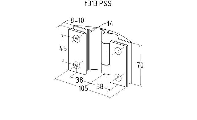 Петля душевая, стекло-стекло 180°, без реза, нерж, полированная t313 PSS 3