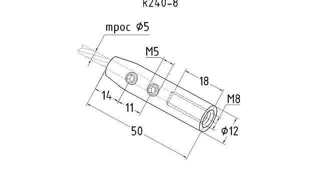 Держатель тросика Ø5 мм, короткий 50х12, прямой, под М8, полированный (два винта крепления троса) k240-8 2