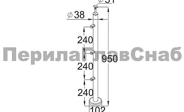 Стойка круглая Ø38.1: 3 ригеледержателя, шлифованная, высота 950мм (aisi 304) Фk713-5 2
