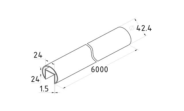 Труба Ø42.4, с пазом 24х24, под стекло, полированная, EURO (AISI 316L) k827 2 Труба Ø42.4, с пазом 24х24, под стекло, полированная, EURO (AISI 316L) k827 2