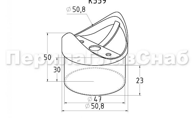 Наконечник седловина прямая 90° на стойку Ø50.8 мм, под поручень Ø50.8 мм, литая, полированная, AISI 304, k559 2