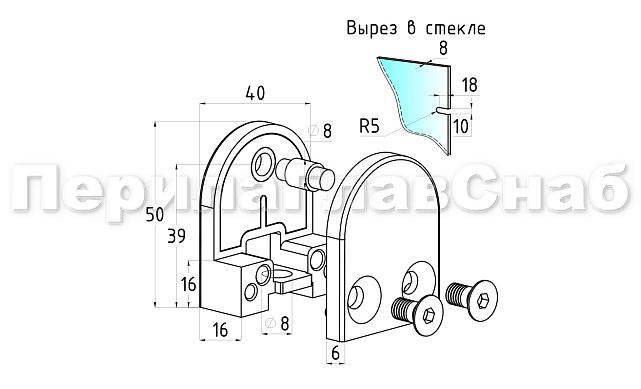 Стеклодержатель литой с вставками под стекло 8-10 мм, 4+4 мм, на плоскость 40х22х50, полированный (AISI 304) k002-10 2
