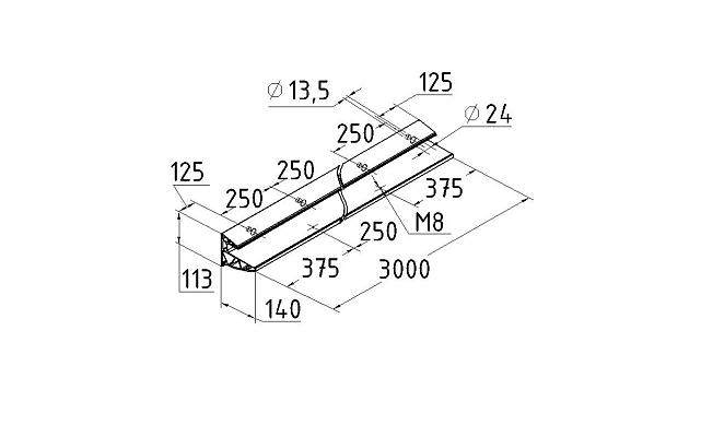 Комплект профиля козырькового анодированного, для стекла 16 мм (8+8 мм), 3000 мм  k300-16-3000 6