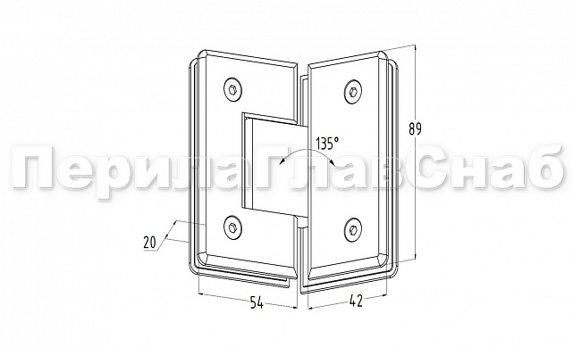 Петля для душевой кабины стекло-стекло 135° 90х55 мм цинк, полированная t302 PZn 3 Петля для душевой кабины стекло-стекло 135° 90х55 мм цинк, полированная t302 PZn 3