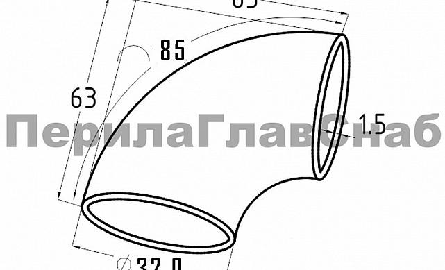 Отвод поручня под сварку Ø32.0х85х1.45мм, 90°, полированный 400 Grit, (AISI 304) k095-32 2