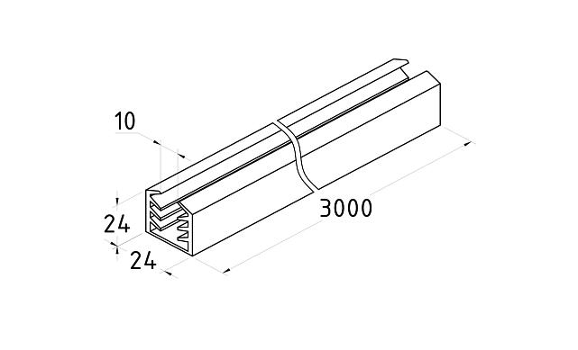 Уплотнитель в поручень с пазом 24х24 для стекла 10 мм, EPDM Фk312 2
