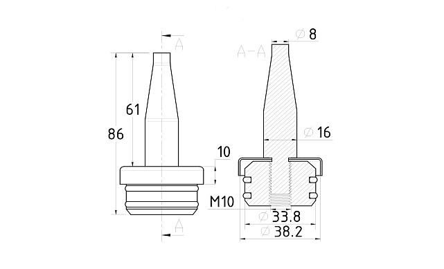 Наконечник палец (солдатик) с системой фиксации из алюминия в стойке Ø38.1х1.5 мм, полированный, нержавеющий (AISI 304) k041-2 2