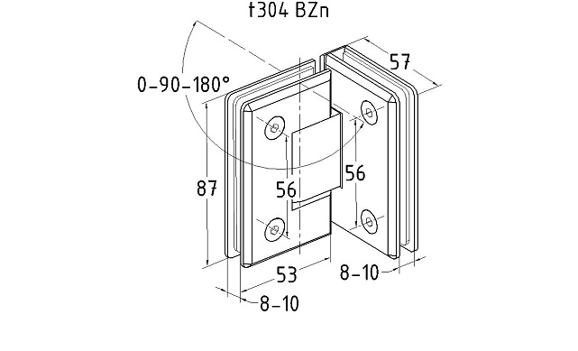 Петля для душевой стекло-стекло 90х55 мм, 90°, цинк, черный t304 BZn 3 Петля для душевой стекло-стекло 90х55 мм, 90°, цинк, черный t304 BZn 3