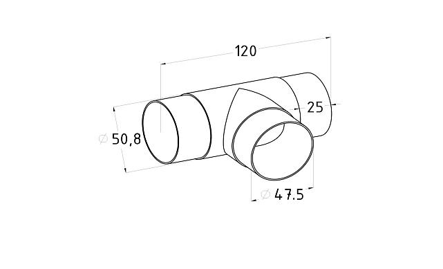 Соединение поручня Ø50.8 мм, тройник (AISI 304) k363 2