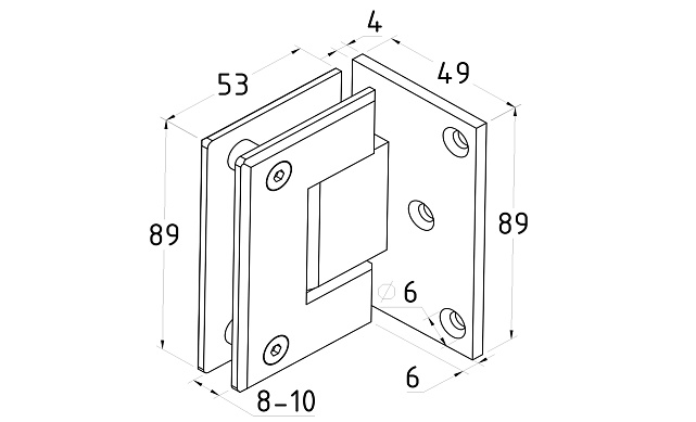 Петля для душевой стена-стекло 90х55 мм, 90°, односторонняя, цинк, черный t305 BZn 2 Петля для душевой стена-стекло 90х55 мм, 90°, односторонняя, цинк, черный t305 BZn 2