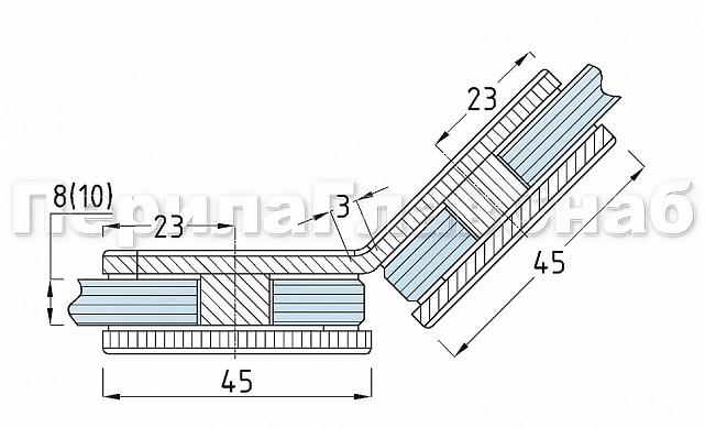 Коннектор для душевой кабины стекло-стекло 135° 45х45 мм латунь-хром t726 PC 3