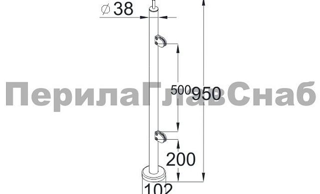 Стойка круглая Ø38.1: 2 штамп. зажимных стеклодержателя, полированная, высота 950 мм (AISI 201) k726-L 3
