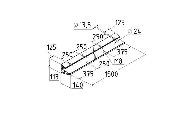 Комплект профиля козырькового анодированного, для стекла 20 мм (10+10 мм), 1500 мм  k300-20-1500 7