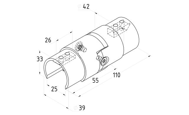 Соединитель поручня с пазом регулируемый, d=42,4 мм, полированный, AISI304 k195 2