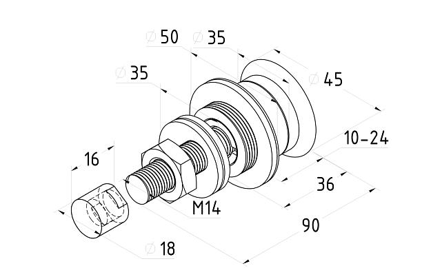 Стеклодержатель (рутель) с зенковкой AISI304 k364 3
