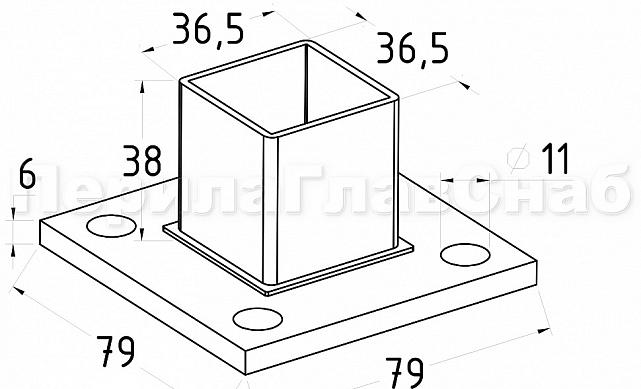 Фланец для трубы 40х40, литой, закладная под стойку, AISI 304 k350 2