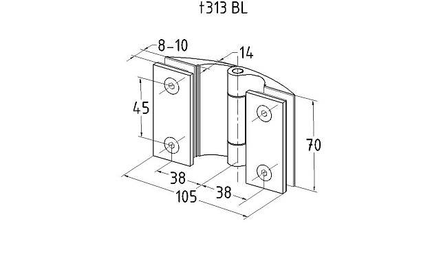Петля для душевой кабины стекло-стекло 180°, без реза, нержавеющая сталь AISI 304, черная t313 BL 3 Петля для душевой кабины стекло-стекло 180°, без реза, нержавеющая сталь AISI 304, черная t313 BL 3