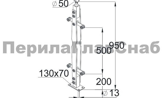 Стойка эксклюзивная из двух пластин с двумя пластинчатыми стеклодержателями, крепление в пол, регулируемый ложемент (AISI 304) k769 2