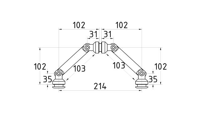 Крепление на три стекла, штанга 103 мм, без зенковки tt204-103A SSS 2